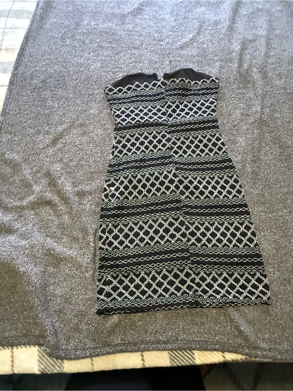 JustFab Strapless Black Dress with White Geometric Lace